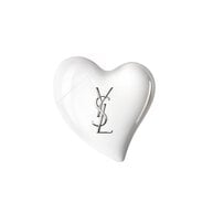 Glossy white heart CARE CRUSH Hand & Body serum-in-cream product with silver YSL logo. Chic skincare packshot.