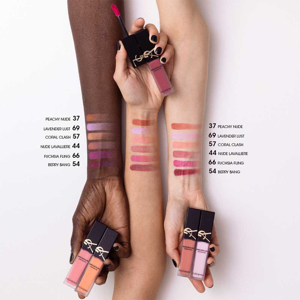 Different skin tones showcasing YSL Make Me Blush shades applied on the arms