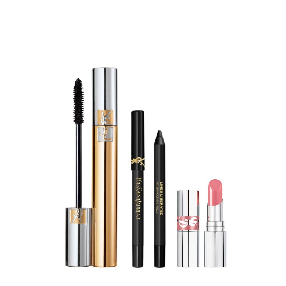 Mascara Volume Effet Faux Cils with mini Lines Liberated and mini Loveshine shade 44 on a white background.