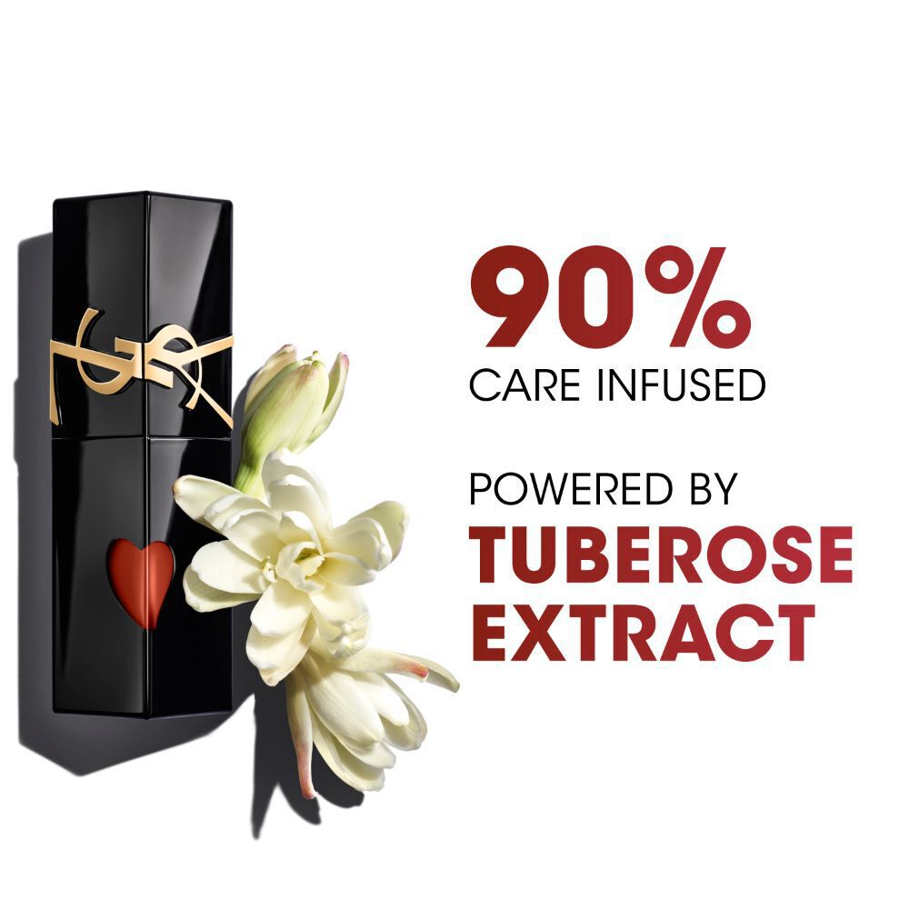 YSL The Inks Vinyl Cream packaging with 90% care-infused formula, featuring Tuberose Extract