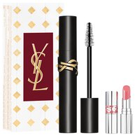 YSL Lash Clash mascara gift set with black mascara, mini pink lipstick, and Holiday box.