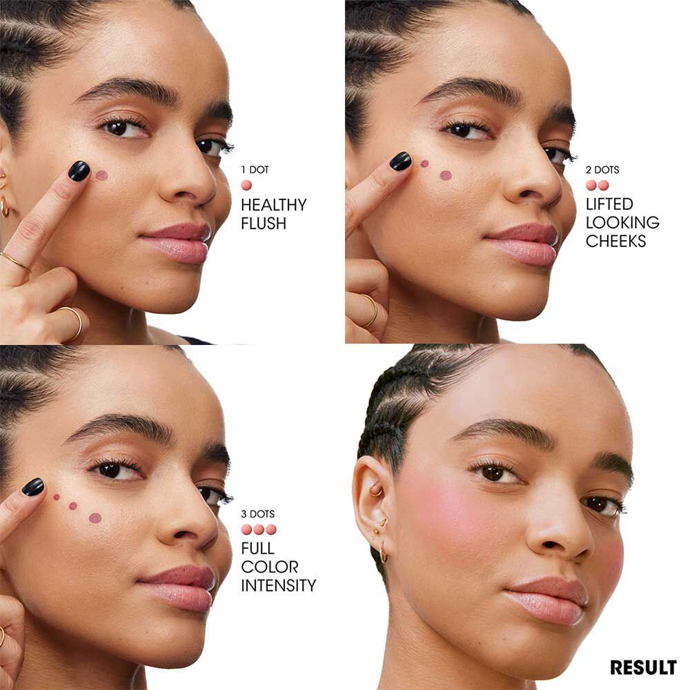 Step-by-step guide on how to apply YSL Make Me Blush with one, two, or three dots for customizable intensity