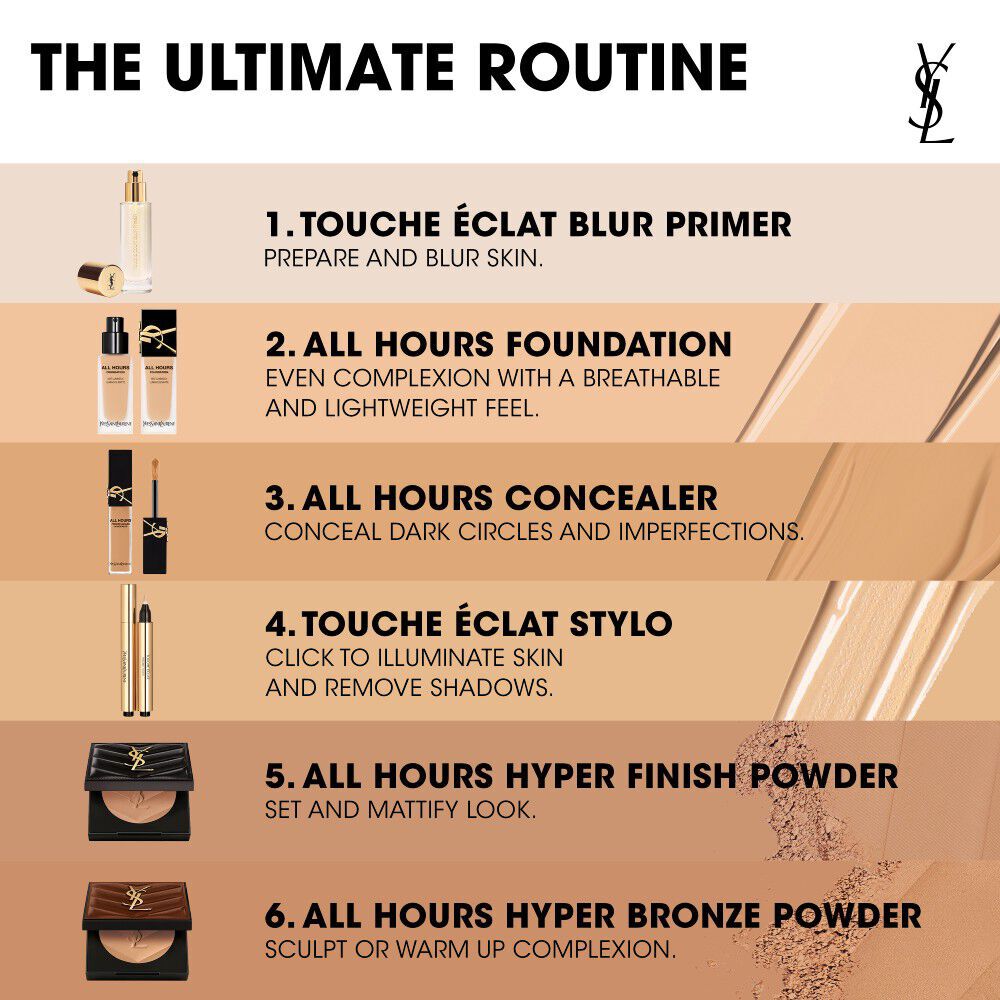 YSL All Hours Ultimate Routine featuring foundation, concealer, and setting powders