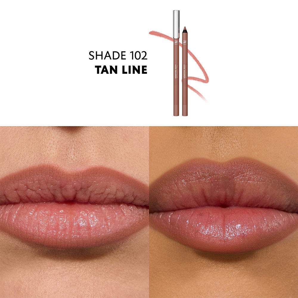 Close-up lips wearing YSL LOVENUDE KISS SHAPER nude shade.