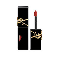 YSL The Inks Vinyl Cream liquid lipstick in bold red shade with black and gold packaging.