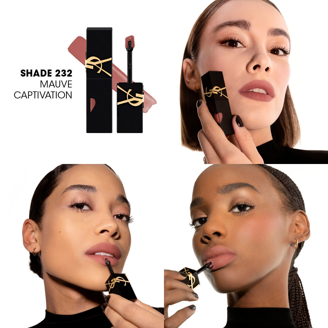 YSL The Inks Blur lip stain shades displayed on lips, showing vibrant colors and matte finish