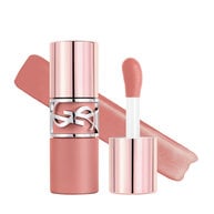 YSL LOVENUDE LIP STAIN packshot and applicator for a soft-blurred finish in shade 01.