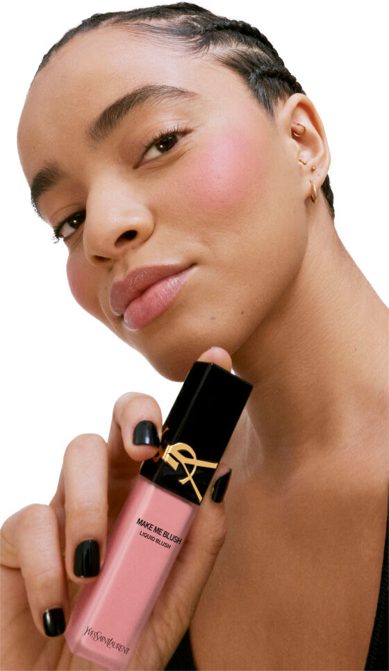 Medium Skin Tone Model with Make Me Blush Liquid Blush